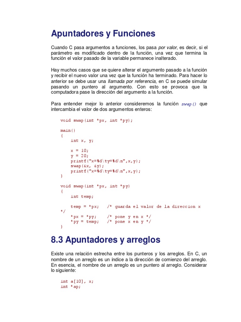 Apuntadores y Funciones en C | PDF | Puntero (Programación de ...