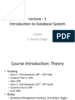 Lecture - 1 Introduc - On To Database System: CS344 S. Ranbir Singh