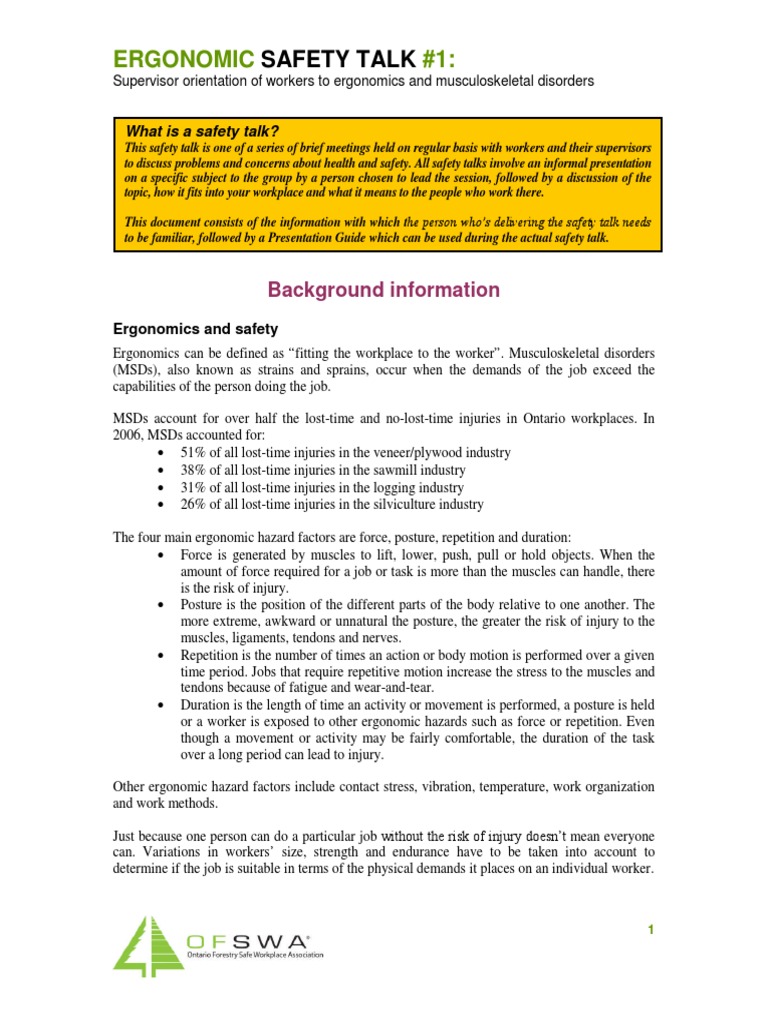 Ergonomic Safety Talk 1 Human Factors And Ergonomics Safety