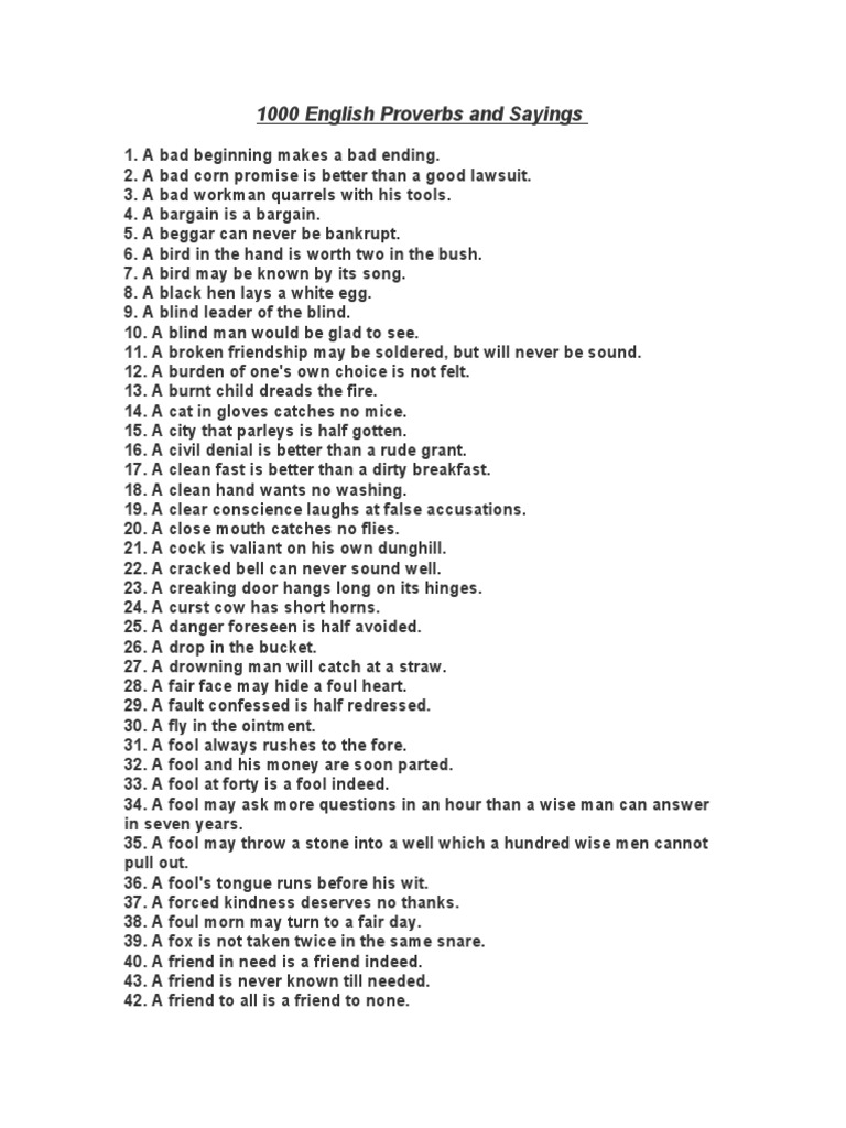 1000 English Proverbs and Sayings | PDF