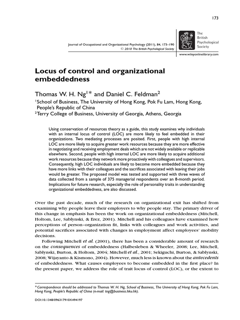 Locus of Control and Organizational | PDF | Survey Methodology | Factor ...