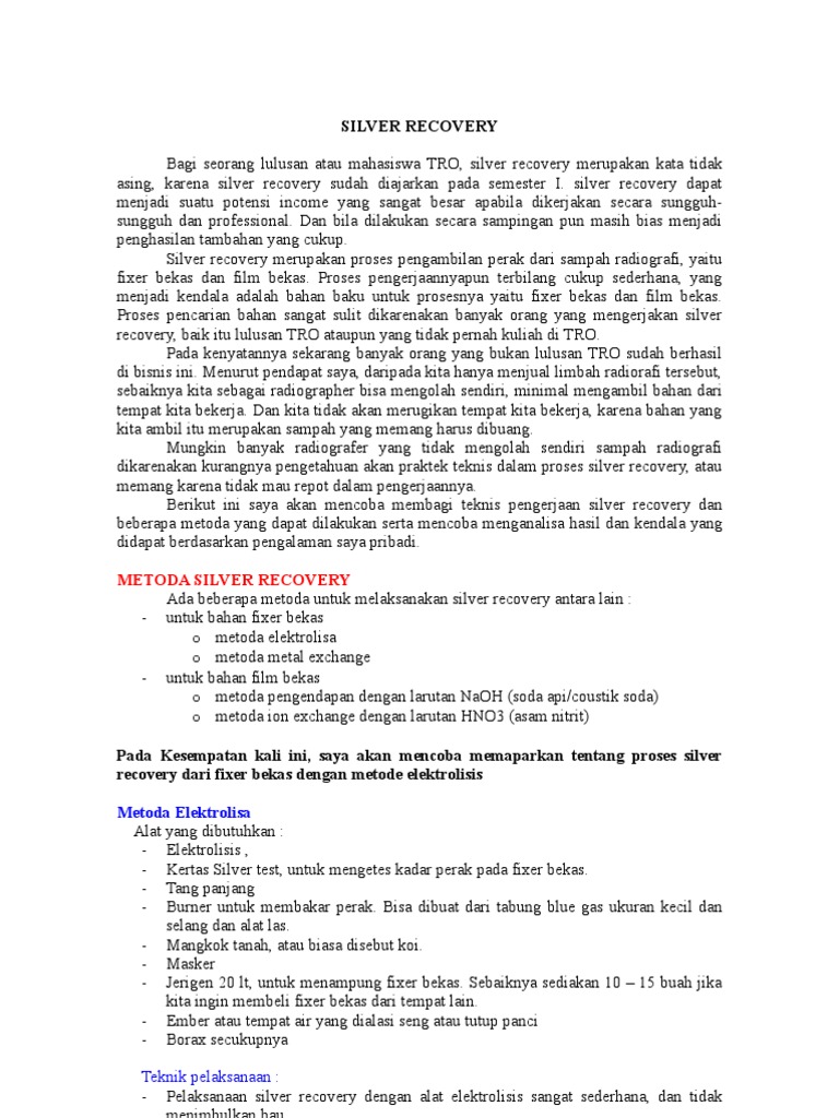Silver Recovery | PDF