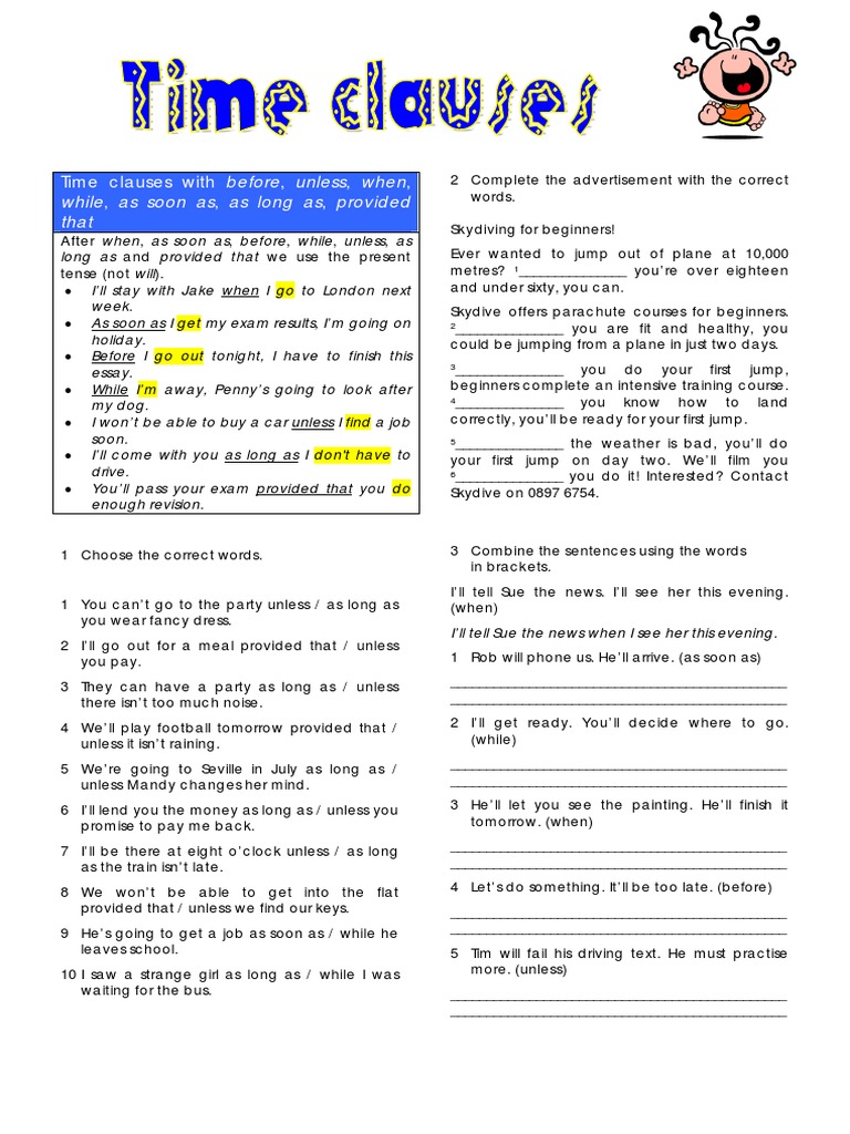 Time Clauses PDF Parachuting
