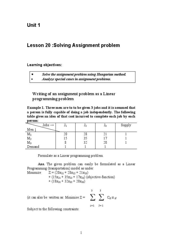 assignment problem atozmath