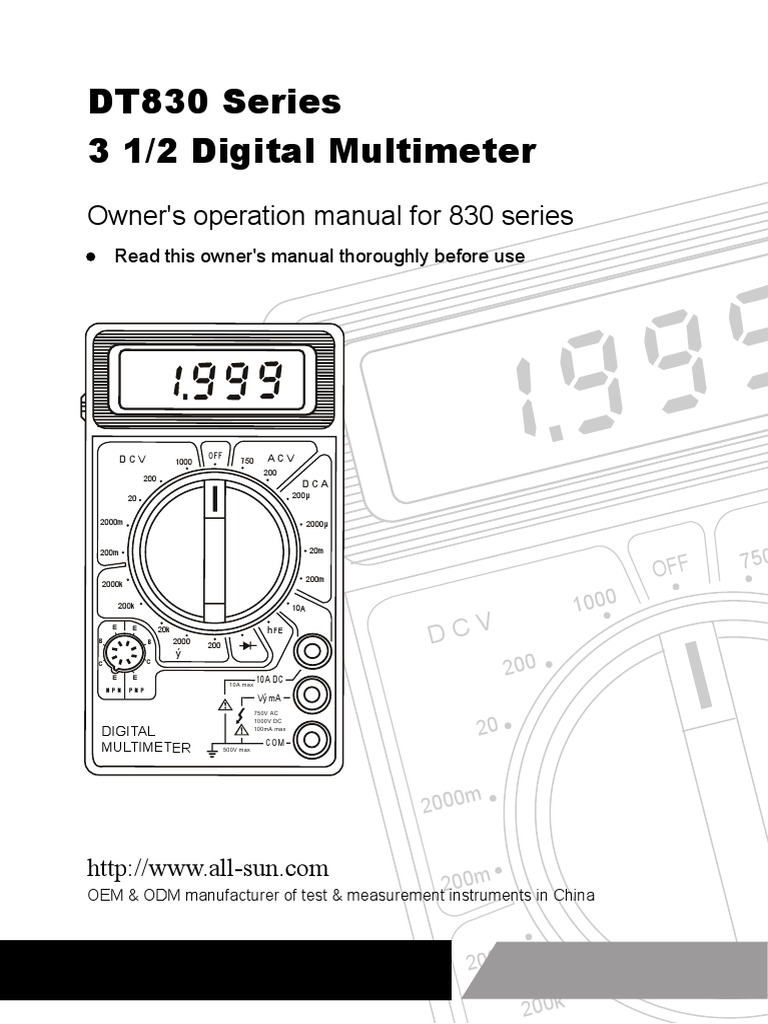 Digital Multimeter DT830 Series Manual Bipolar Junction Transistor