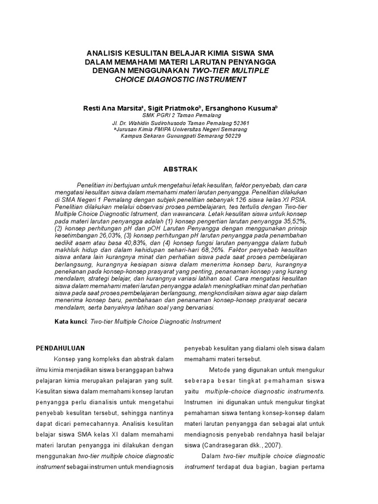 Analisis Kesulitan Kimia Sma Larutan Penyangga
