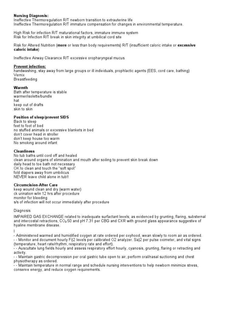NB Nursing Diagnosis Infants Breastfeeding