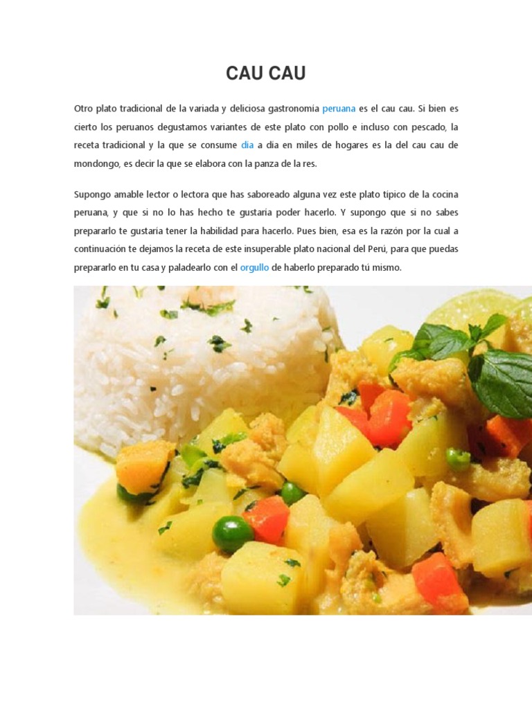 Receta de Cau Cau | PDF | Cocina de las Americas | Preparación de comida y  bebida
