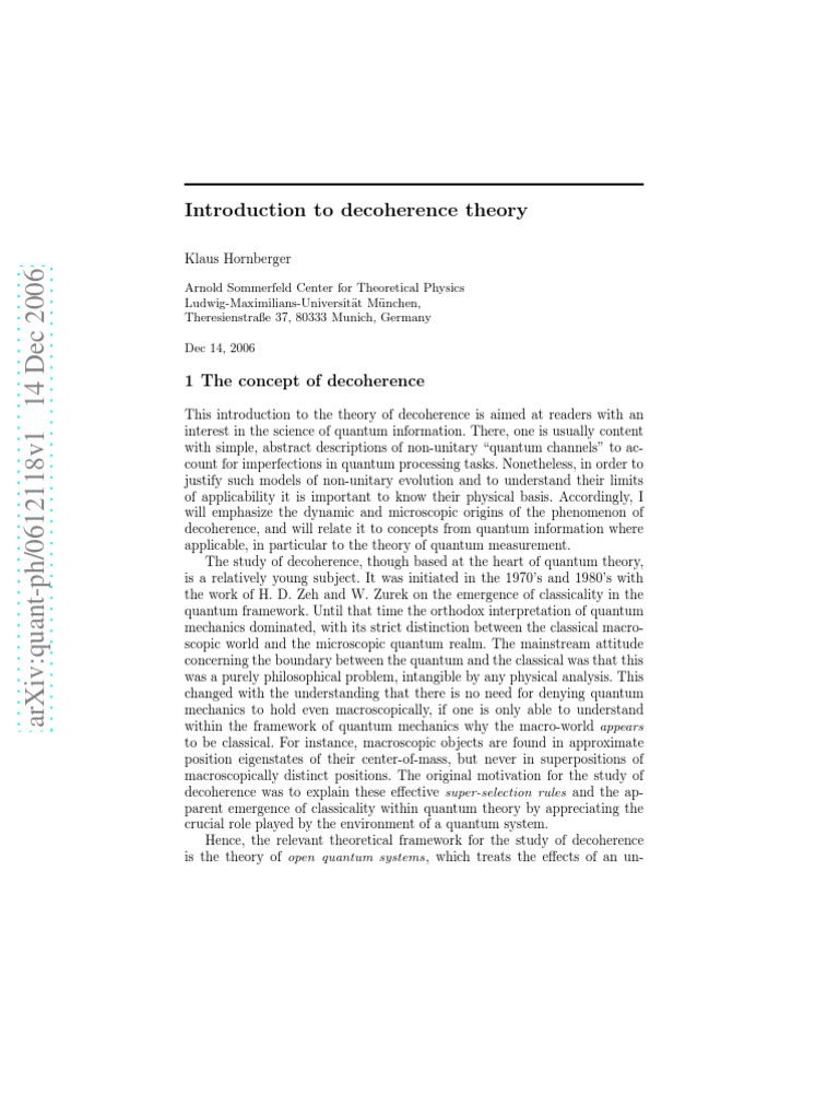 Introduction to Decoherence Theory | PDF | Quantum Mechanics ...