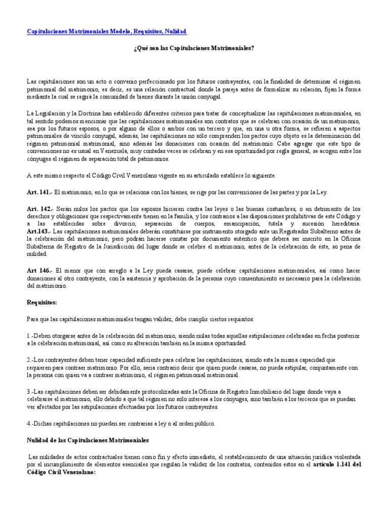 Capitulaciones Matrimoniales Modelo | PDF | Matrimonio | Propiedad