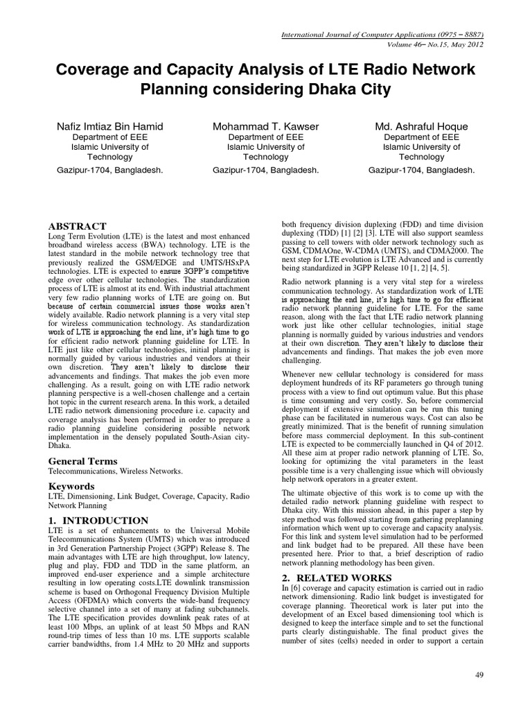 Coverage and Capacity Analysis of Lte Radio Network Planning ...
