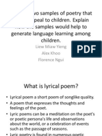 Compile Two Samples of Poetry That Would Appeal To Children. Explain How The Samples Would Help To Generate Language Learning Among Children
