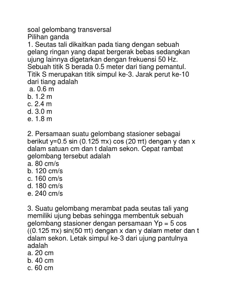 Soal Gelombang transversal