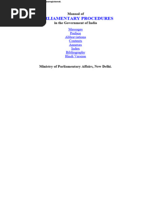 Manual of Parliamentary Procedures in the Government of India