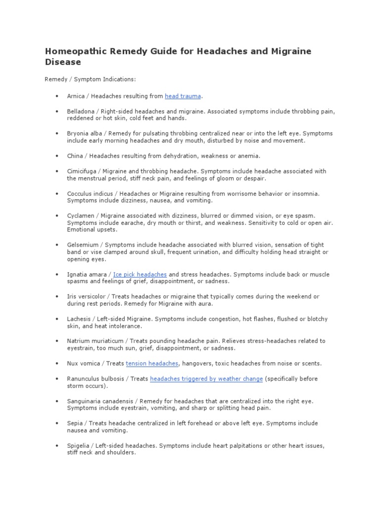 Homeopathic Remedy Guide For Headaches and Migraine Disease PDF