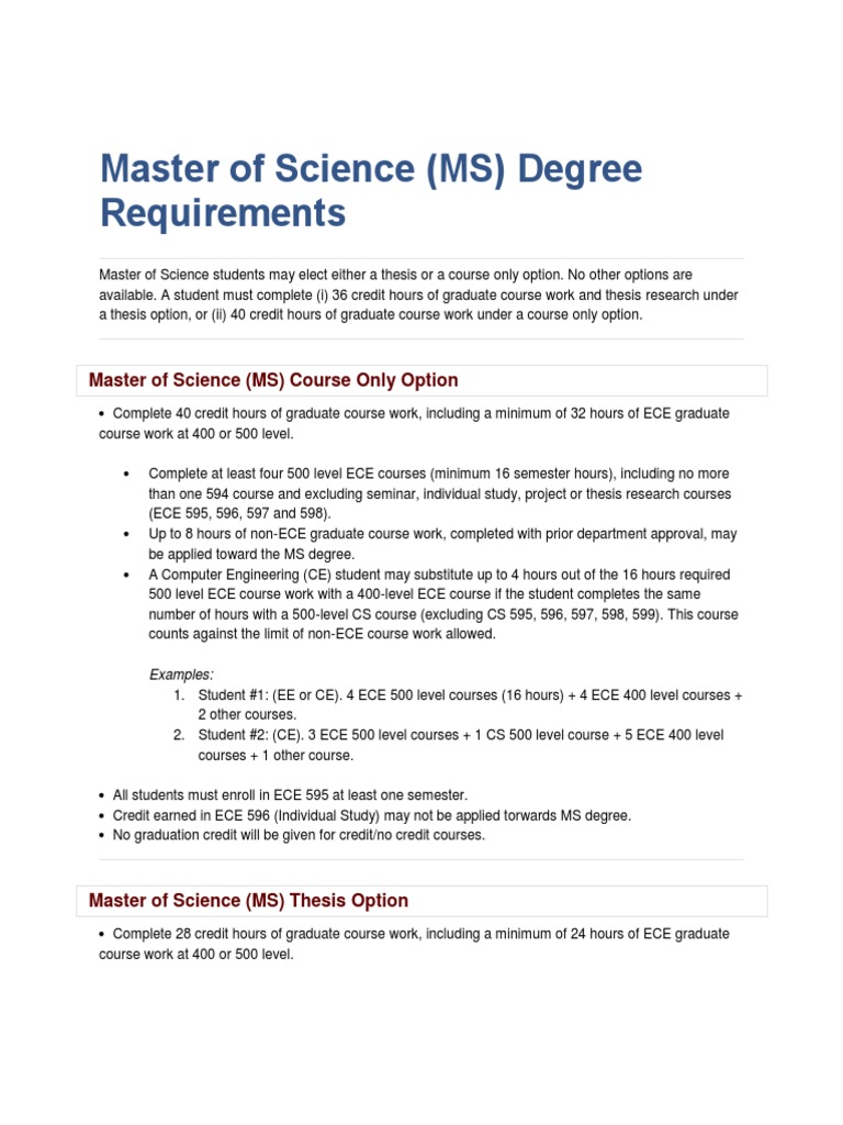 MS Degree Requirements & Guidelines | PDF | Postgraduate Education ...