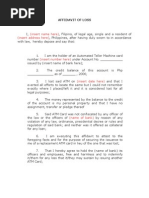 Affidavit of Loss of Atm Card  Affidavit (35K views)
