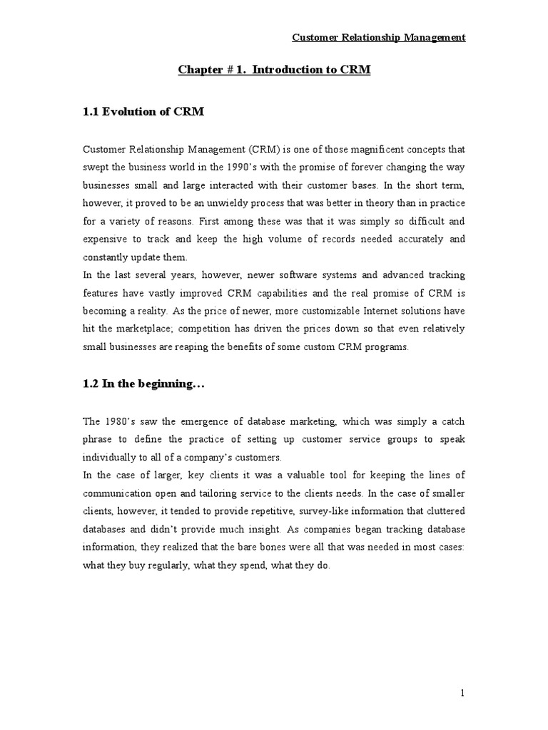Chapter # 1. Introduction To CRM: Customer Relationship Management ...