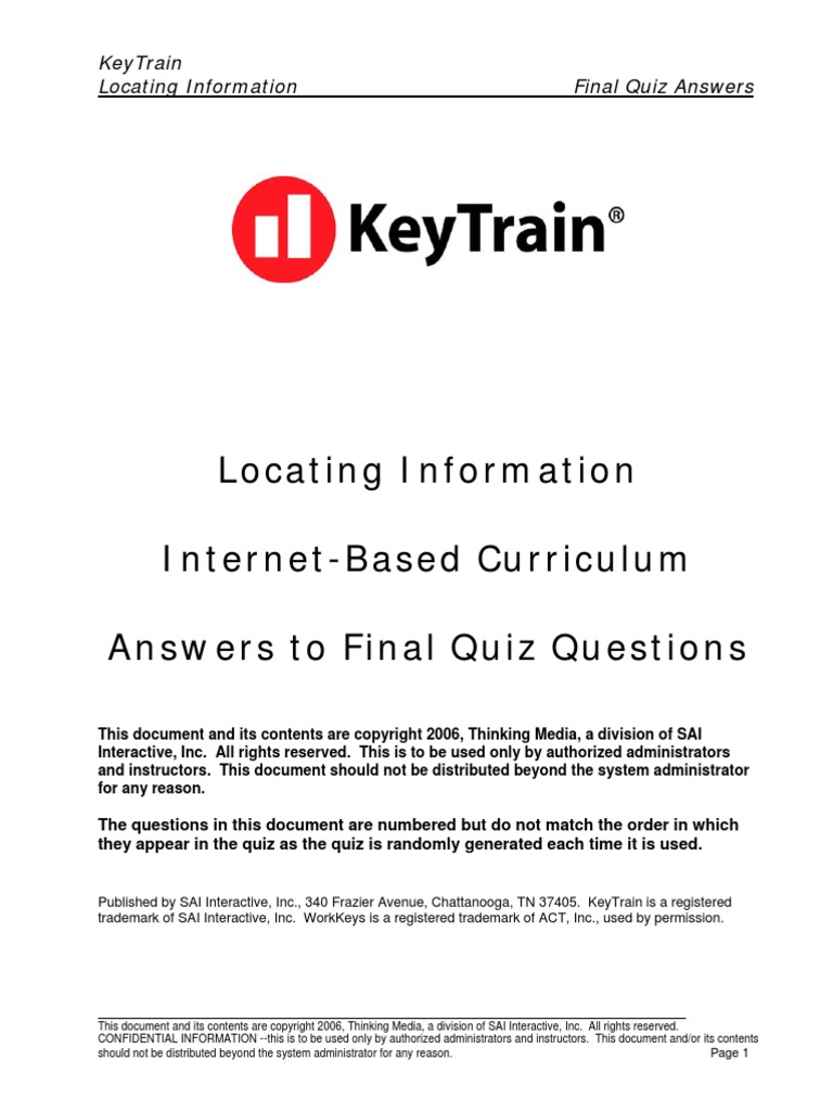 KeyTrain Locating Information Level 1 - 6 ANSWERS, PDF