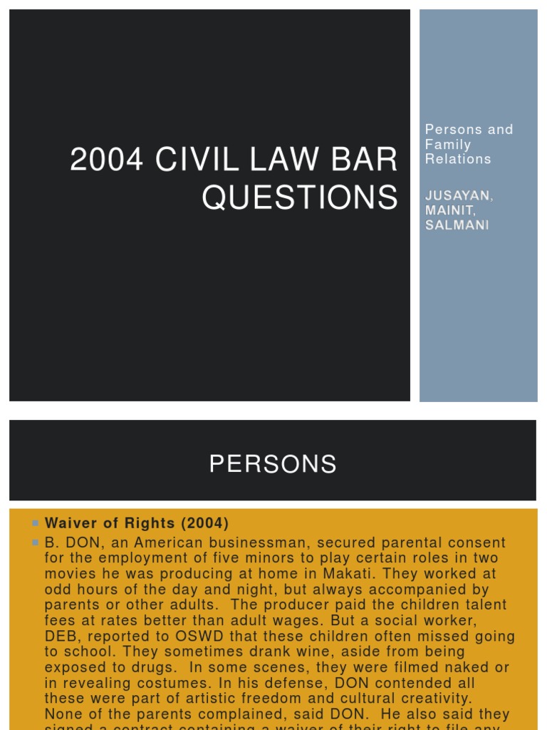 2004 Civil Law Bar Questions Persons and Family Relations PDF