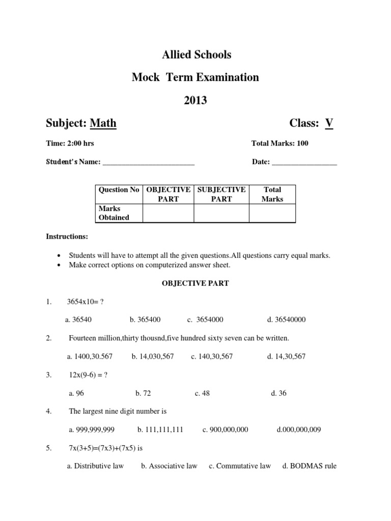 Math Paper of 5th Class Download Free PDF Rectangle Triangle