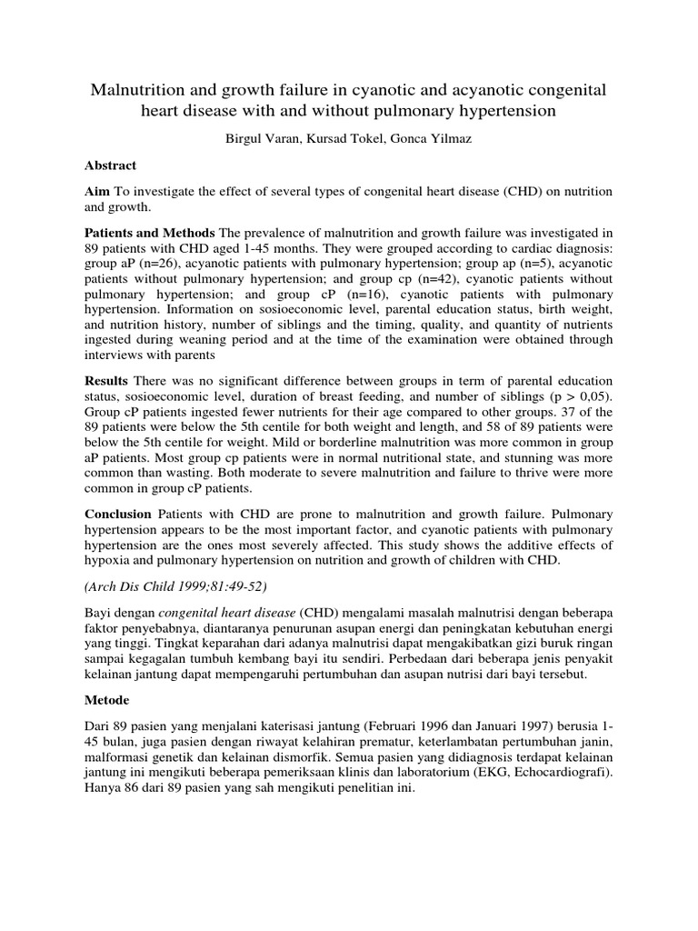 Malnutrition in Congenital Heart Disease | PDF