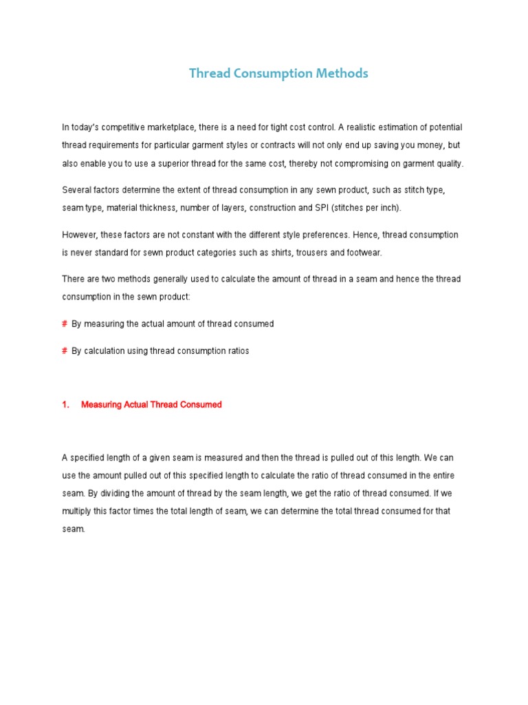 Thread Consumption Methods PDF Seam (Sewing) Yarn