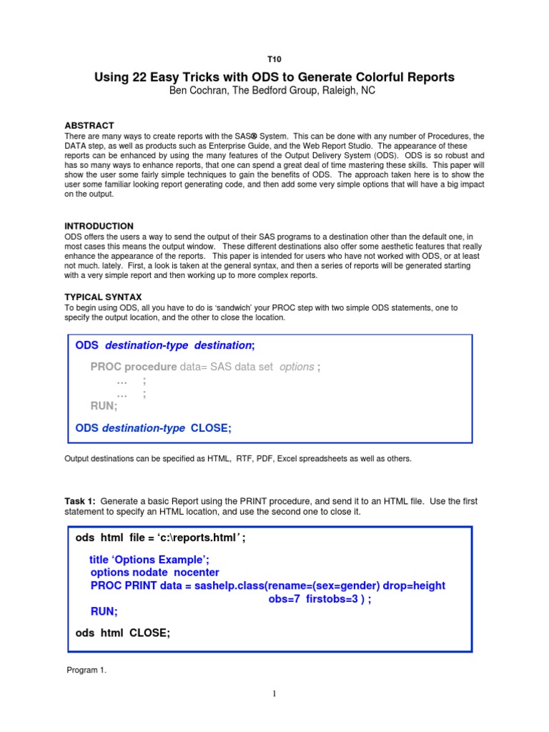 Using 22 Easy Tricks With ODS To Generate Colorful Reports: Ben Cochran ...