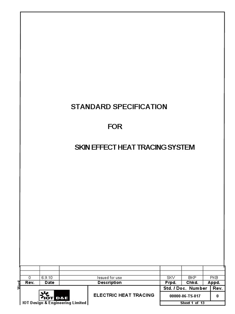 Skin Effect Heat Tracing Specification | PDF | Electrical Wiring | Cable