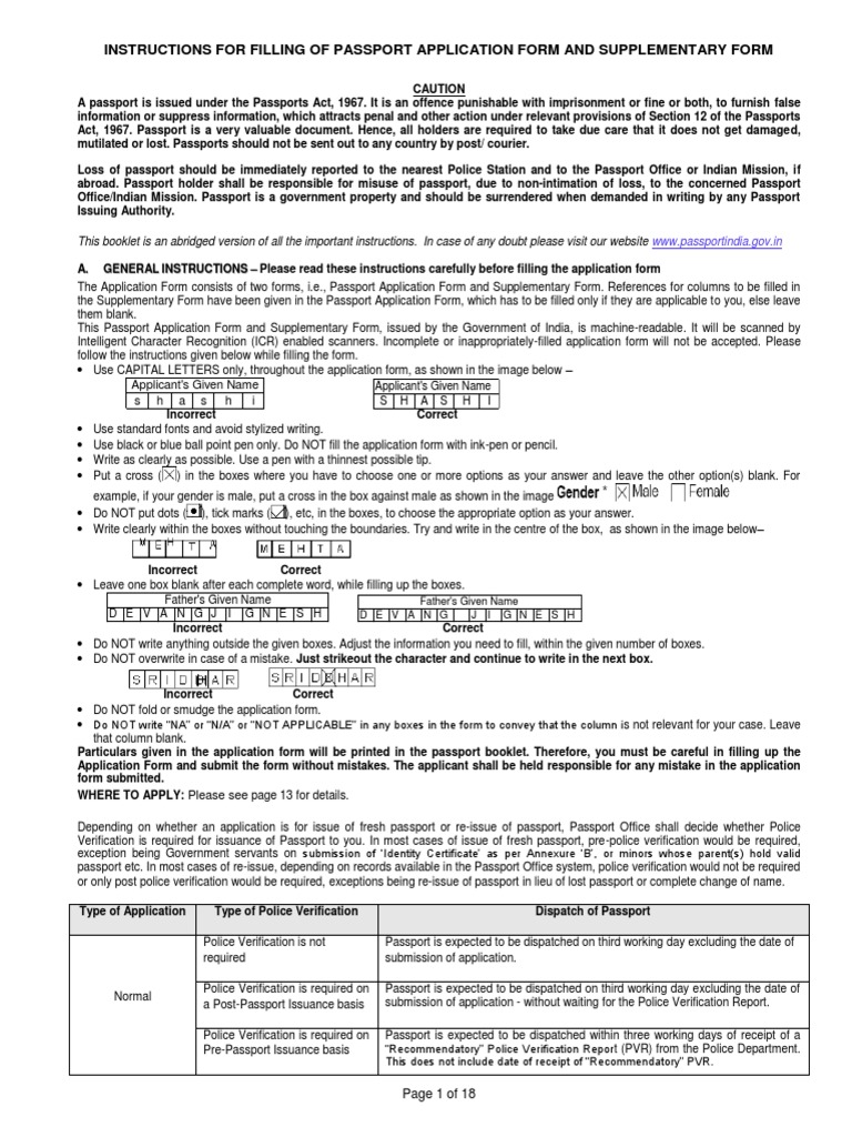 Passport Instruction Download Free PDF Passport Birth Certificate