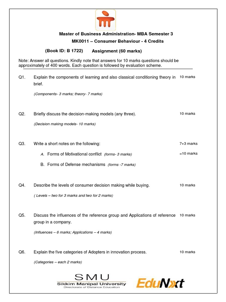 MBA Consumer Behaviour Assignment Guide | PDF