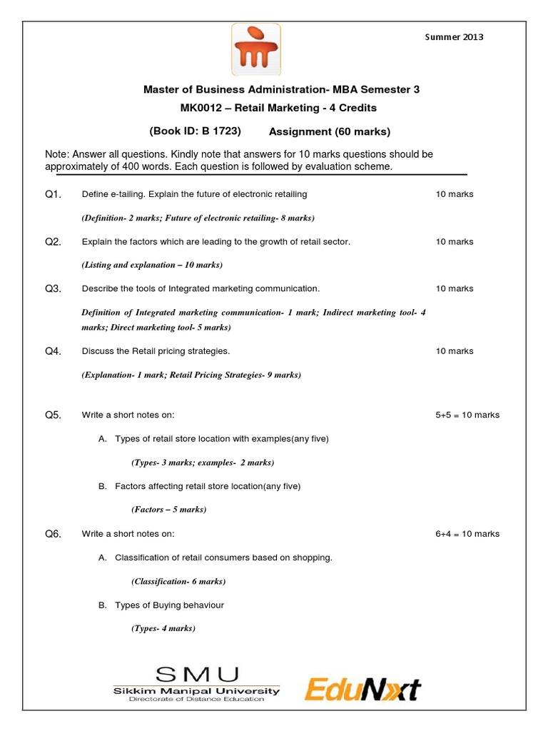 MBA Retail Marketing Assignment Guide | PDF