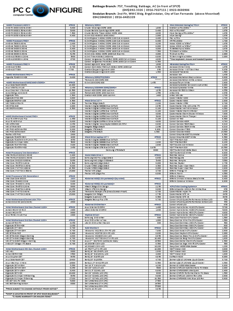 AMD & Intel PC Components Price List | PDF | Technology & Engineering