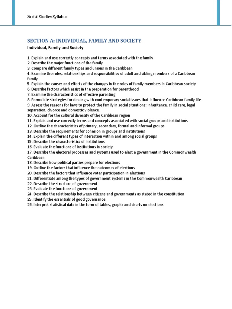 Social Studies Syllabus PDF Social Group Family