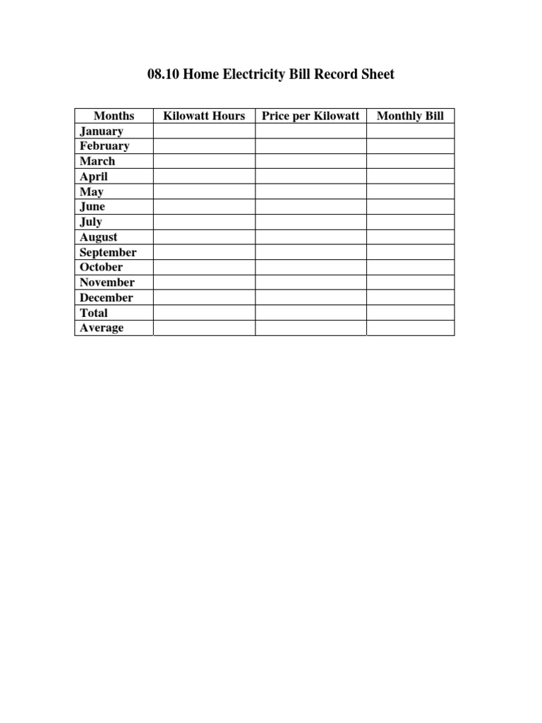 08.10 Home Electricity Bill Record Sheet | PDF | Science & Mathematics