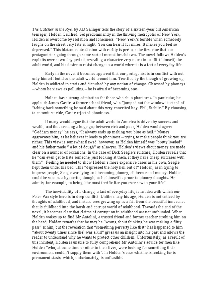 Holden Caulfield's Struggle with Maturity in The Catcher in the Rye | PDF