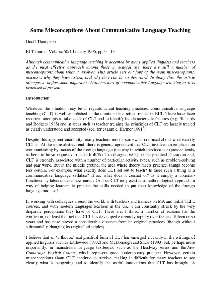 Misconceptions of Communicative Language Teaching | PDF | Language ...
