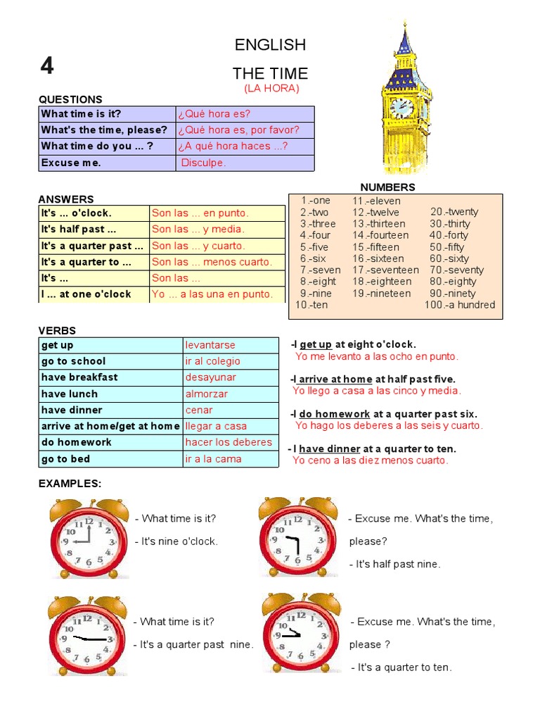 Time-Related Questions in English & Spanish | PDF
