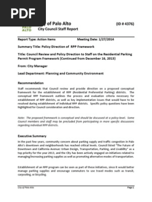 1/27/14- Palo Alto Residential Parking Permit Program Framework