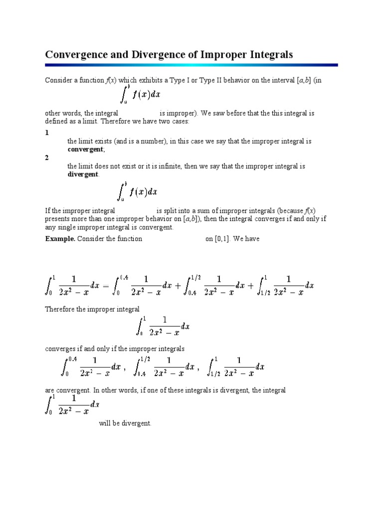 Convergence of Improper Integrals | PDF