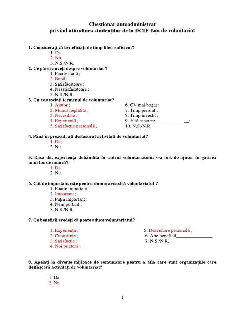 Chestionar Voluntariat