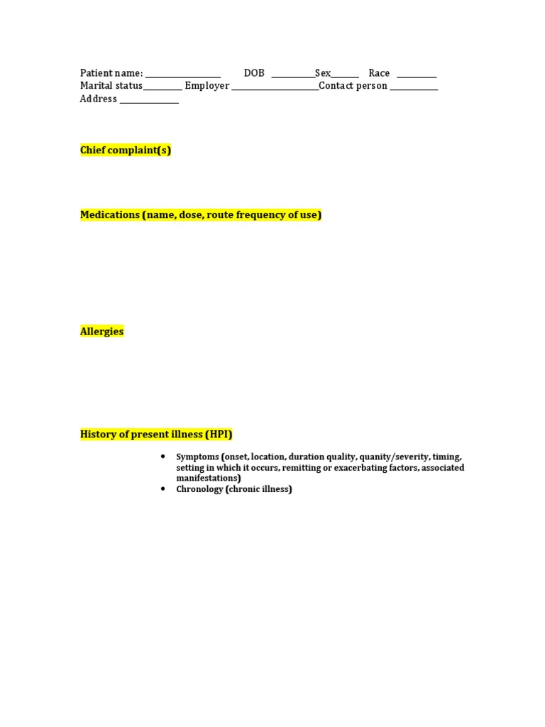 Comprehensive Health History Template | PDF | Chronic Condition ...