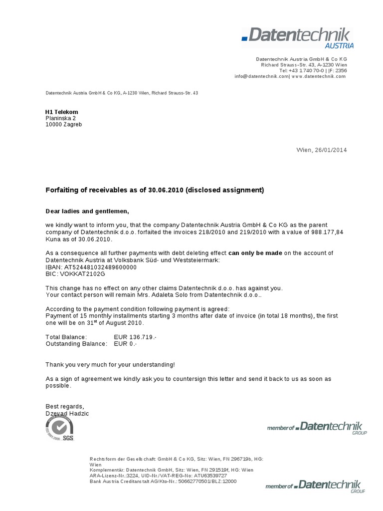 Forfaiting Notification for Invoices | PDF | Finance & Money Management ...