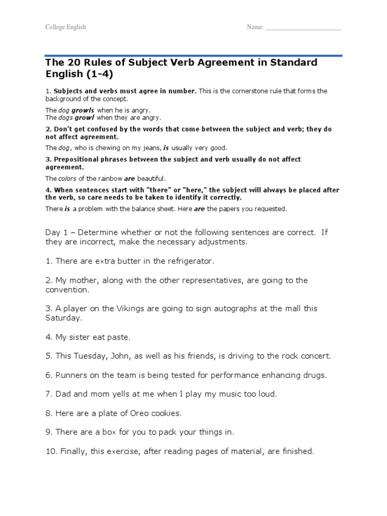 Subject Verb Agreement | Grammatical Number | Subject (Grammar) | Free