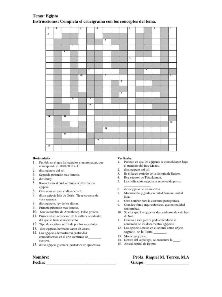 Completando el crucigrama sobre conceptos clave de la antigua