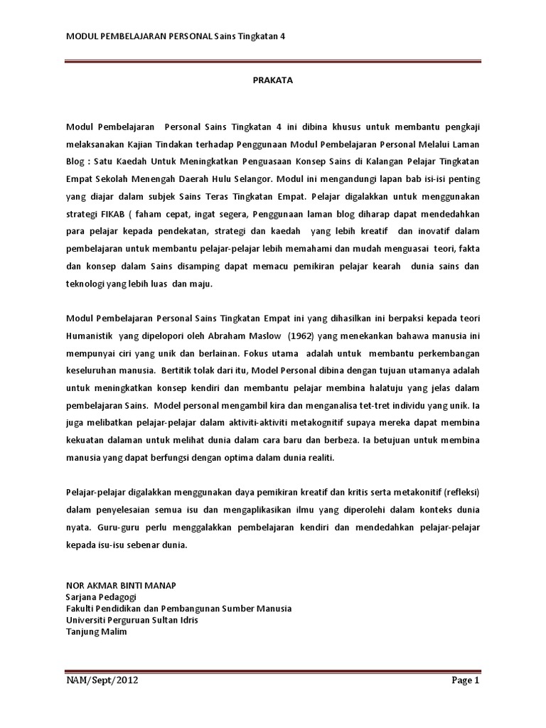 Modul Pembelajaran Personal Sains Tingkatan 4 Lengkap Pdf
