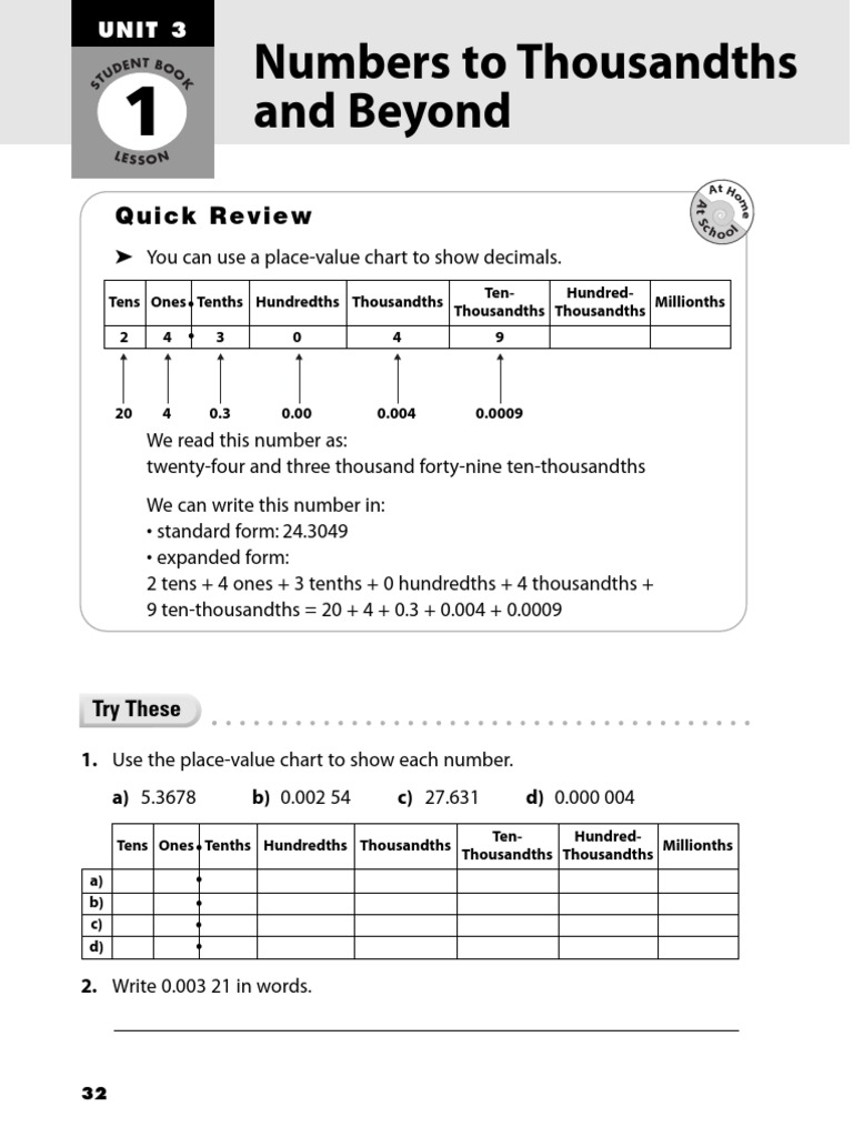 Student Workbook Unit 3 Decimals Division Mathematics Mathematical Objects
