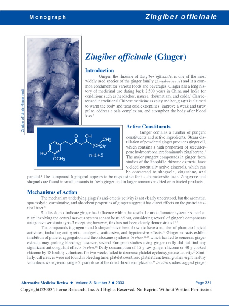 Zingiber Officinale Monograph  Nausea  Ginger