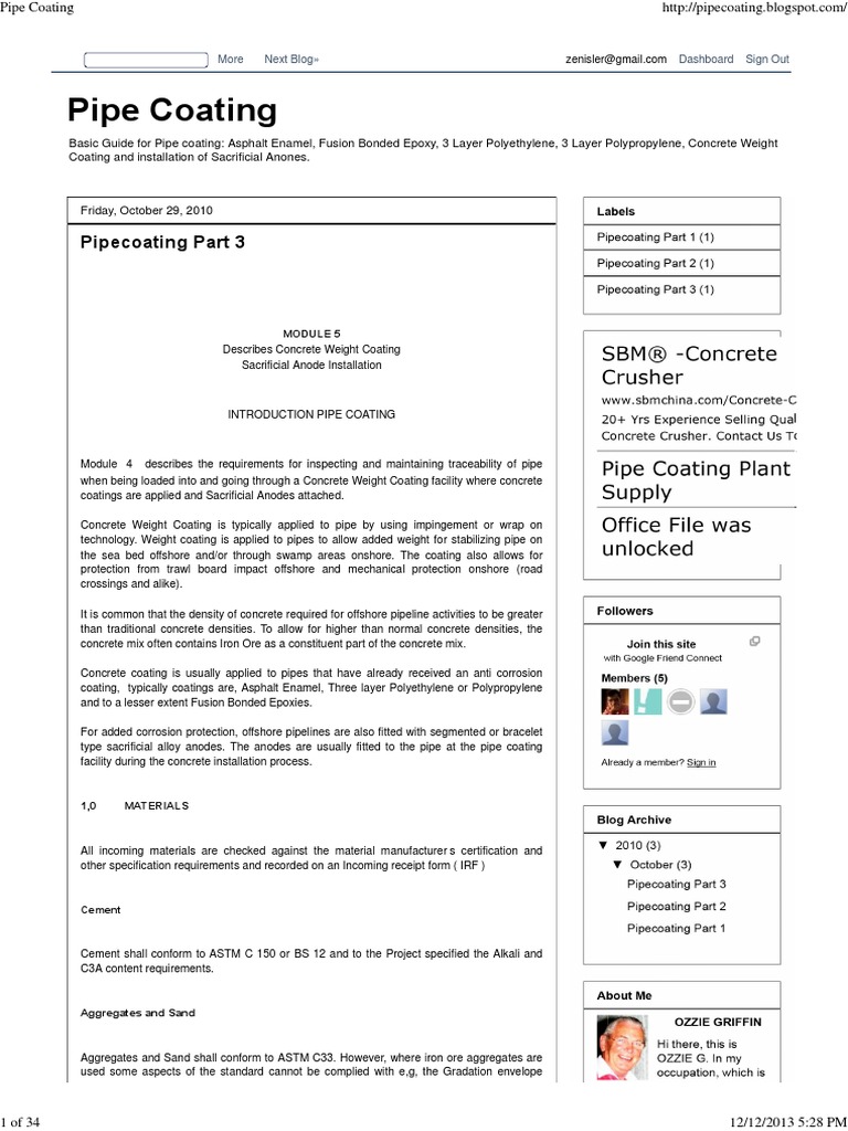 Pipeline Coating Process | PDF | Concrete | Pipe (Fluid Conveyance)