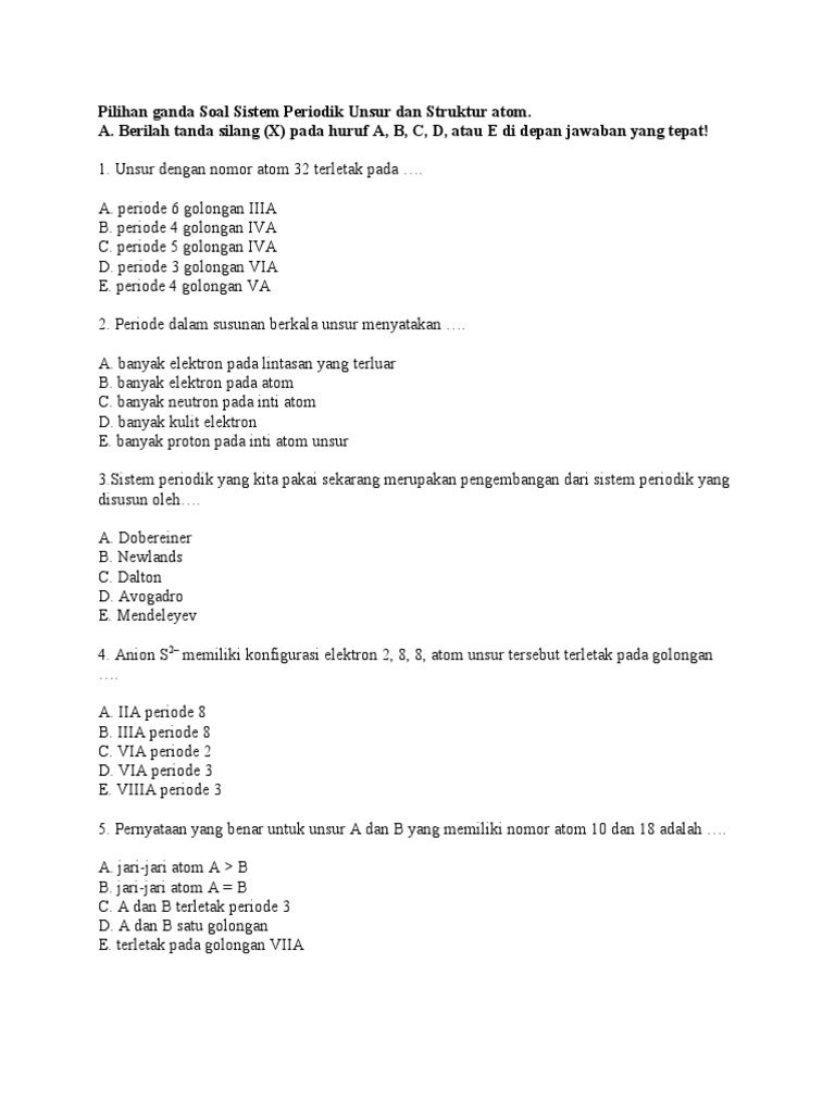 Soal Tentang Struktur Atom Dan Sistem Periodik Unsur Gabung